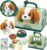 TEUVO Pet Care Play Set Robot Dog Toys for Kids, 12Pcs Kids Pretend Play Feeding Walk Bark Puppy Pet Toys with Interactive Electric Dog Plush & Cage, Xmas Gifts for Girls Toddlers 3 4 5 6 7 Years Old